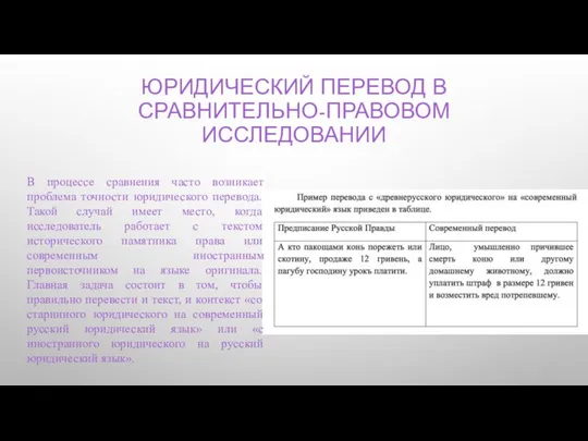 ЮРИДИЧЕСКИЙ ПЕРЕВОД В СРАВНИТЕЛЬНО-ПРАВОВОМ ИССЛЕДОВАНИИ В процессе сравнения часто возникает проблема