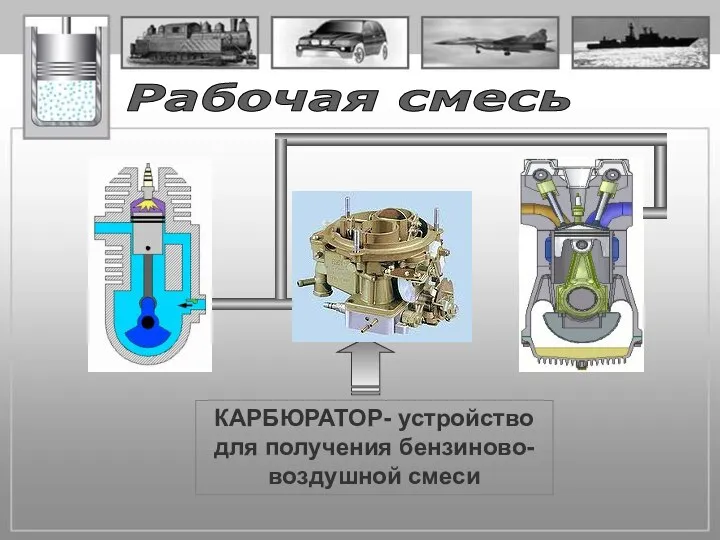 КАРБЮРАТОР- устройство для получения бензиново-воздушной смеси Рабочая смесь