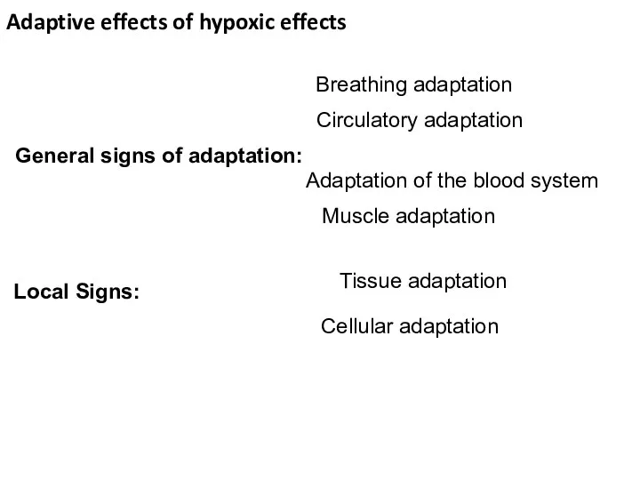 Local Signs: Tissue adaptation Cellular adaptation Adaptive effects of hypoxic effects