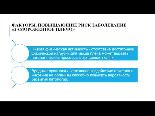 ФАКТОРЫ, ПОВЫШАЮЩИЕ РИСК ЗАБОЛЕВАНИЕ «ЗАМОРОЖЕННОЕ ПЛЕЧО»