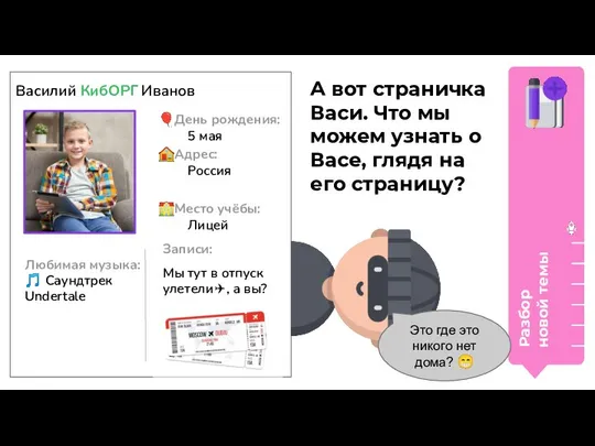 Разбор новой темы Василий КибОРГ Иванов ?День рождения: 5 мая ?Адрес: