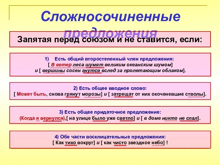 Сложносочиненные предложения Запятая перед союзом и не ставится, если: