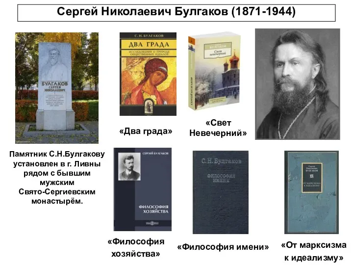 Сергей Николаевич Булгаков (1871-1944) «Свет Невечерний» «Два града» «Философия хозяйства» «Философия