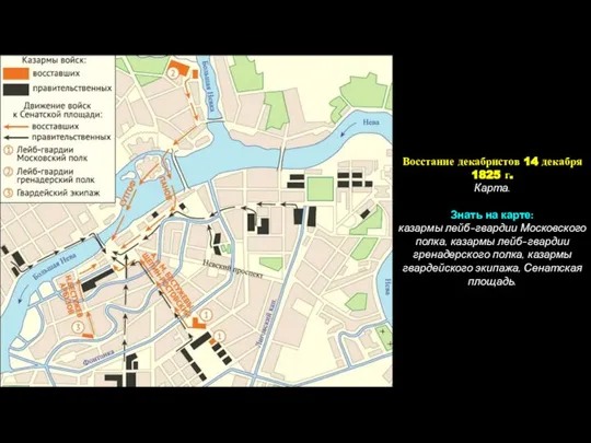 Восстание декабристов 14 декабря 1825 г. Карта. Знать на карте: казармы