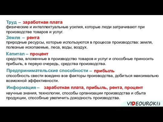 Труд физические и интеллектуальные усилия, которые люди затрачивают при производстве товаров