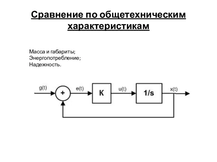 Сравнение по общетехническим характеристикам Масса и габариты; Энергопотребление; Надежность.