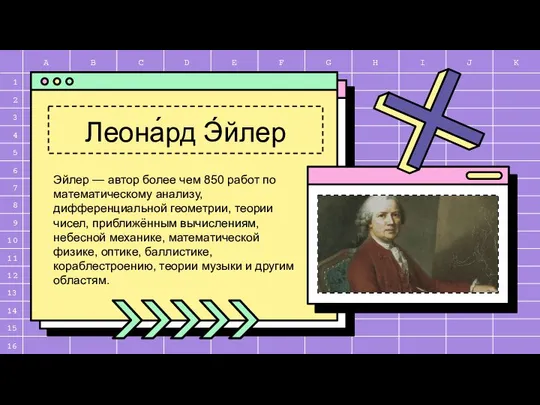 Леона́рд Э́йлер Эйлер — автор более чем 850 работ по математическому