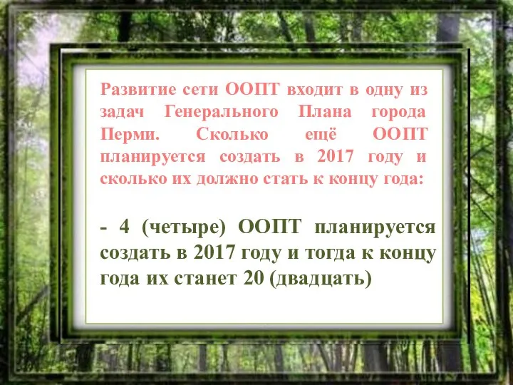 Развитие сети ООПТ входит в одну из задач Генерального Плана города