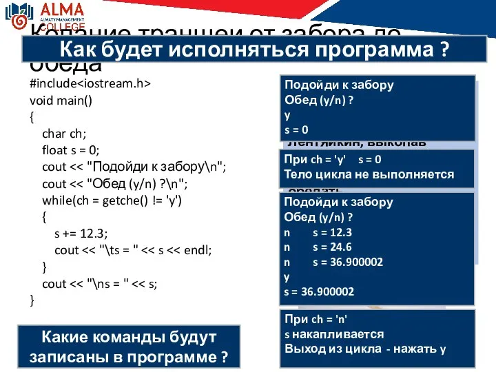 Работая до обеда, надо выкопать траншею от забора. Лентяйкин, выкопав очередные