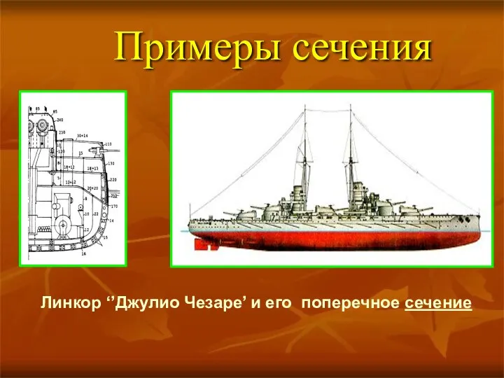 Примеры сечения Линкор ‘’Джулио Чезаре’ и его поперечное сечение