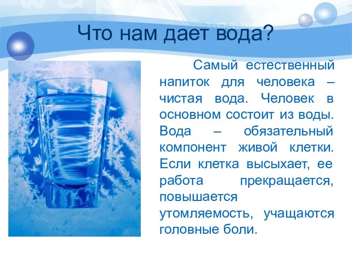 Что нам дает вода? Самый естественный напиток для человека – чистая