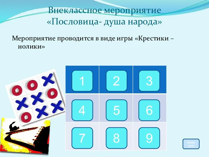 Внеклассное мероприятие «Пословица- душа народа» Мероприятие проводится в виде игры «Крестики