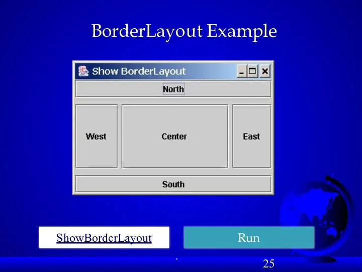 BorderLayout Example ShowBorderLayout Run
