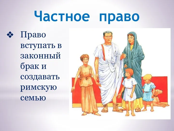 Частное право Право вступать в законный брак и создавать римскую семью