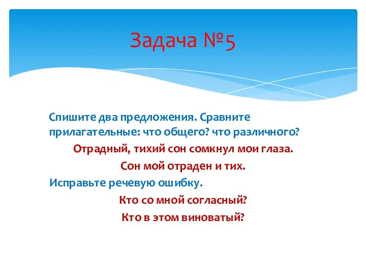 Спишите два предложения. Сравните прилагательные: что общего? что различного? Отрадный, тихий