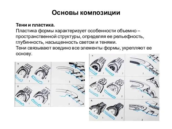 Основы композиции Тени и пластика. Пластика формы характеризует особенности объемно –