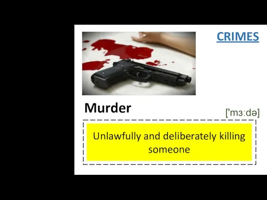 CRIMES Unlawfully and deliberately killing someone Murder ['mɜːdə]