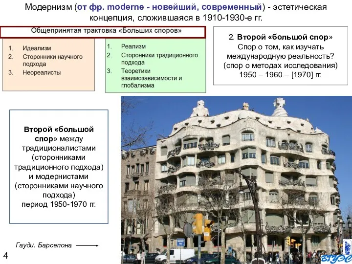 Второй «большой спор» между традиционалистами (сторонниками традиционного подхода) и модернистами (сторонниками