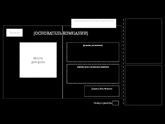 Справка На этом шаблоне можно рассказать про основателя компании. Важно Укажите