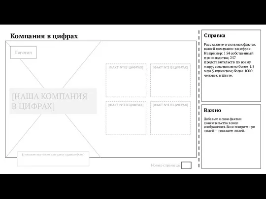 Справка Расскажите о сильных фактах вашей компании в цифрах. Например: 154