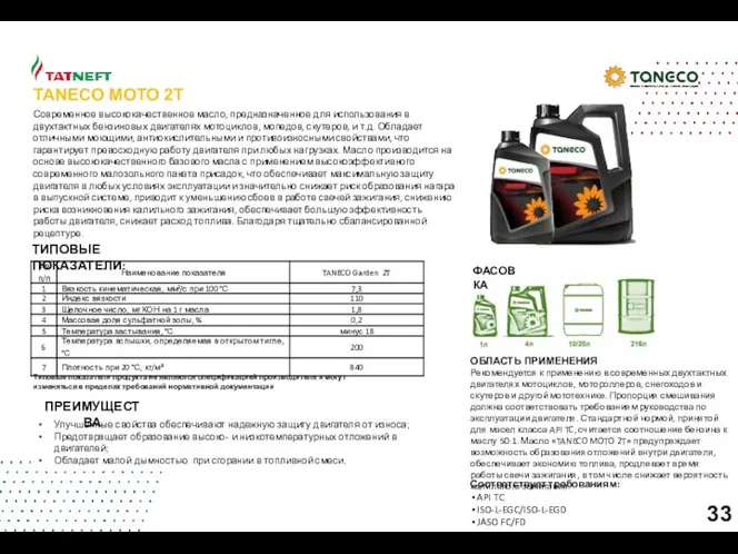 TANECO MOTO 2T Современное высококачественное масло, предназначенное для использования в двухтактных