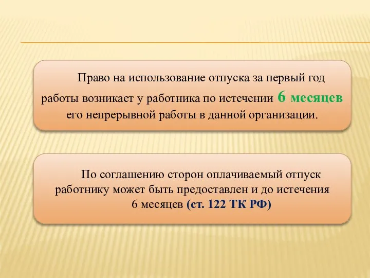 Право на использование отпуска за первый год работы возникает у работника