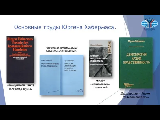 Основные труды Юргена Хабермаса. Коммуникативная теория разума. Проблема легитимации позднего капитализма.