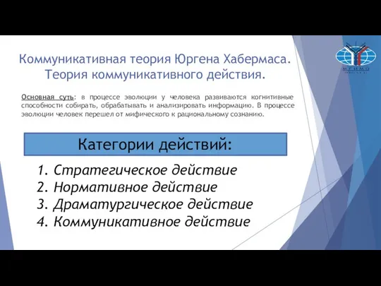 Коммуникативная теория Юргена Хабермаса. Теория коммуникативного действия. Основная суть: в процессе