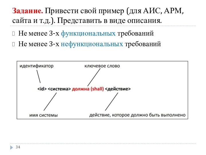 Задание. Привести свой пример (для АИС, АРМ, сайта и т.д.). Представить