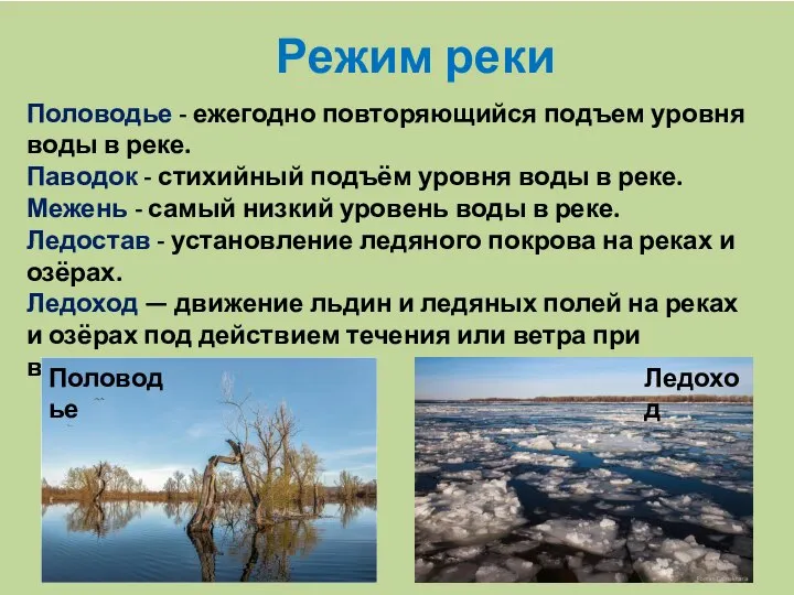 Режим реки Половодье - ежегодно повторяющийся подъем уровня воды в реке.