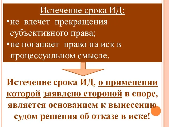 Истечение срока ИД: не влечет прекращения субъективного права; не погашает право