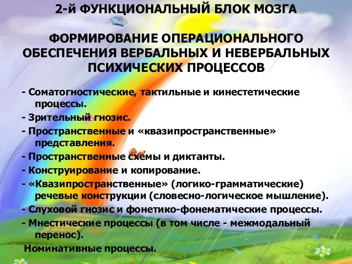 2-й ФУНКЦИОНАЛЬНЫЙ БЛОК МОЗГА ФОРМИРОВАНИЕ ОПЕРАЦИОНАЛЬНОГО ОБЕСПЕЧЕНИЯ ВЕРБАЛЬНЫХ И НЕВЕРБАЛЬНЫХ ПСИХИЧЕСКИХ