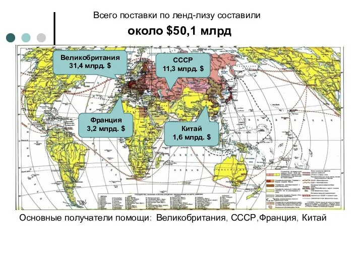 Всего поставки по ленд-лизу составили около $50,1 млрд Основные получатели помощи: