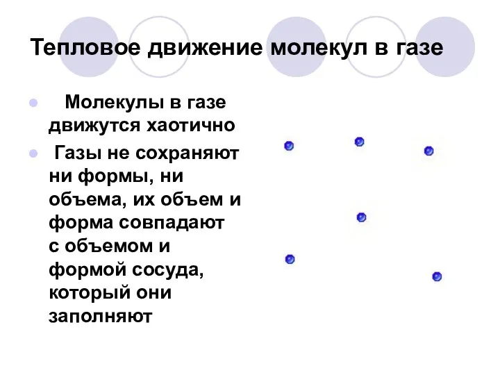 Тепловое движение молекул в газе Молекулы в газе движутся хаотично Газы