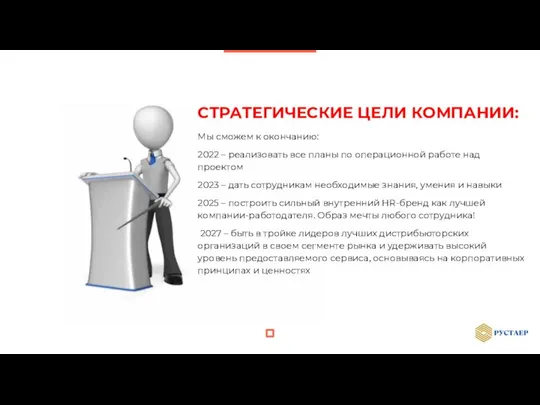 СТРАТЕГИЧЕСКИЕ ЦЕЛИ КОМПАНИИ: Мы сможем к окончанию: 2022 – реализовать все