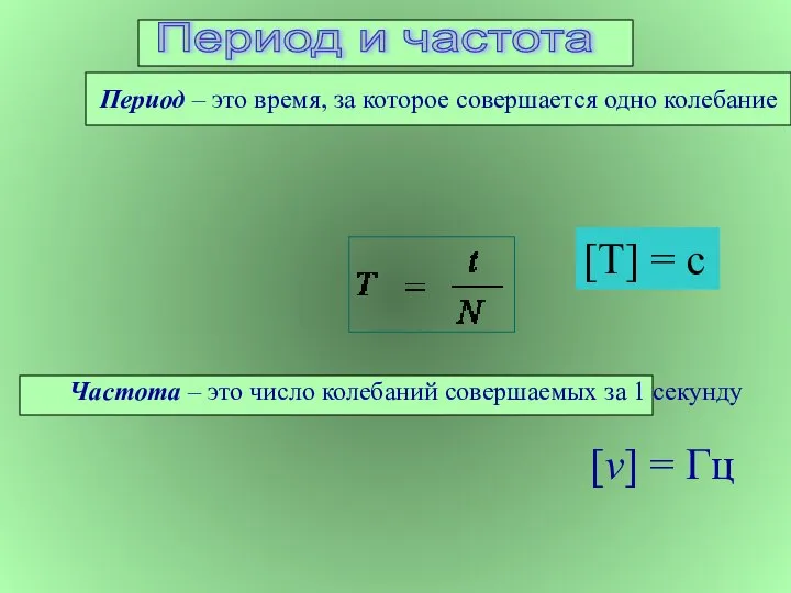 Период и частота Период – это время, за которое совершается одно