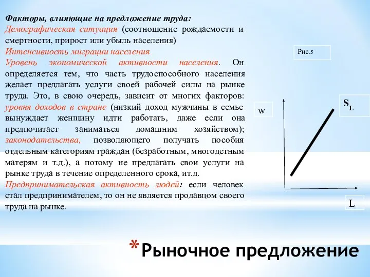 Рыночное предложение Факторы, влияющие на предложение труда: Демографическая ситуация (соотношение рождаемости