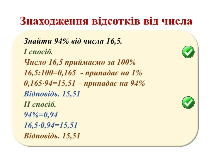 Знаходження відсотків від числа