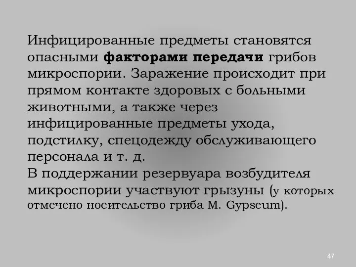 Инфицированные предметы становятся опасными факторами передачи грибов микроспории. Заражение происходит при