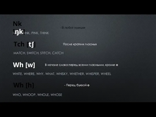 WHITE, WHERE, WHY, WHAT, WHISKY, WHETHER, WHISPER, WHEEL MATCH, SWITCH, STITCH,