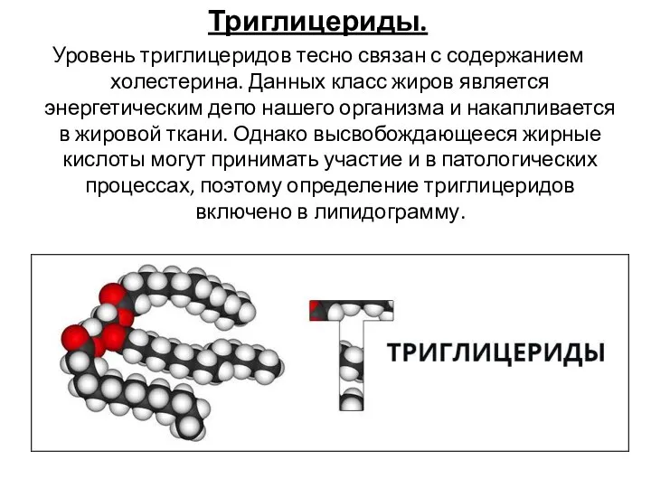 Триглицериды. Уровень триглицеридов тесно связан с содержанием холестерина. Данных класс жиров