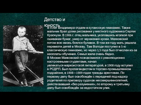 Детство и юность В 9 лет Владимира отдали в кутаисскую гимназию.