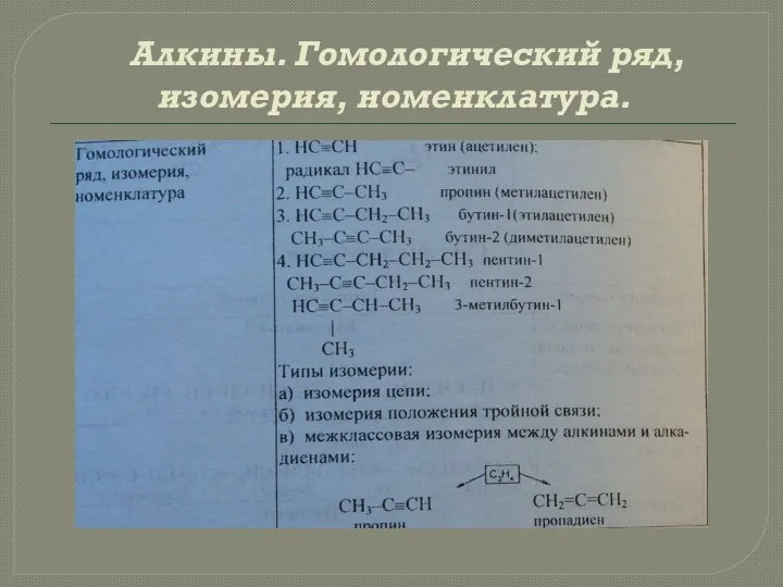 Алкины. Гомологический ряд, изомерия, номенклатура.