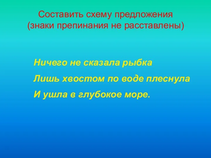 Составить схему предложения (знаки препинания не расставлены) Ничего не сказала рыбка