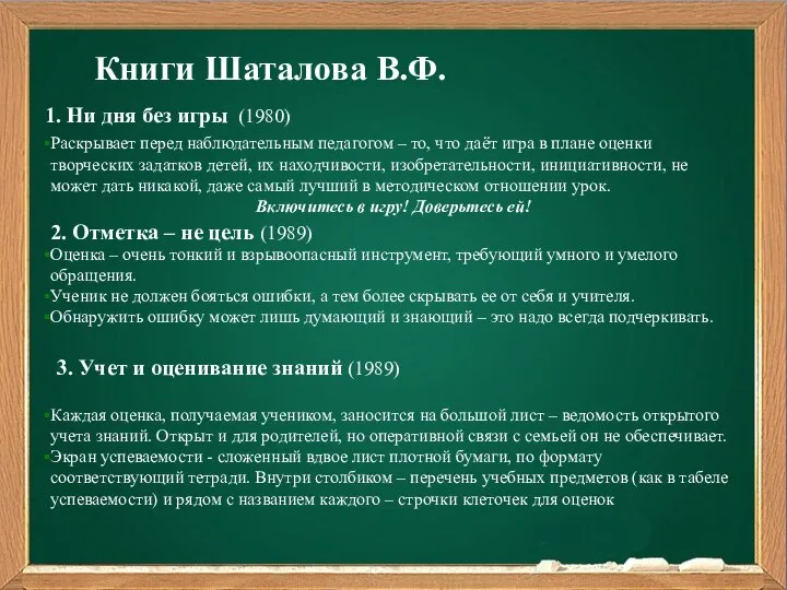 1. Ни дня без игры (1980) Книги Шаталова В.Ф. Раскрывает перед