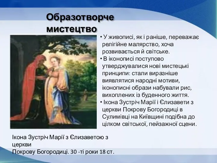 Образотворче мистецтво Ікона Зустріч Марії з Єлизаветою з церкви Покрову Богородиці.