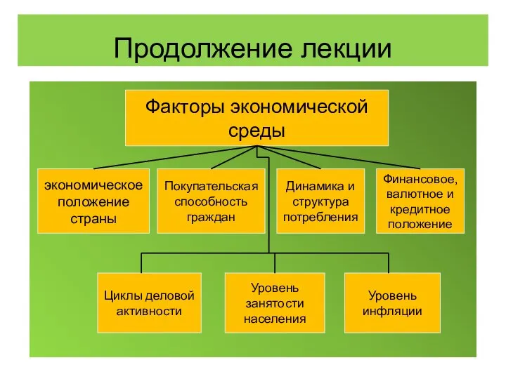 Продолжение лекции Факторы экономической среды Покупательская способность граждан Динамика и структура