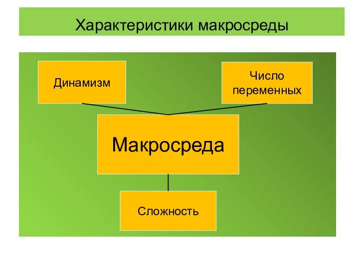 Характеристики макросреды Макросреда Динамизм Число переменных Сложность