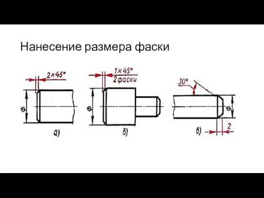 Нанесение размера фаски