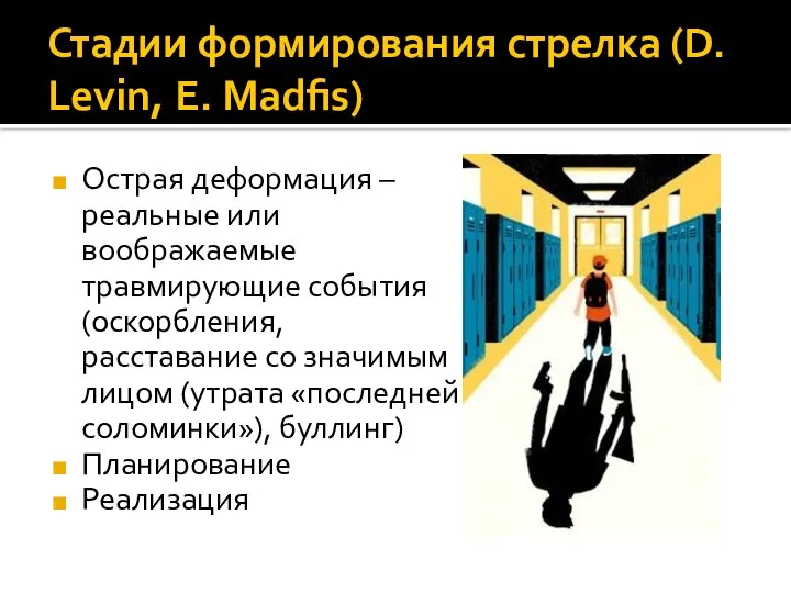 Стадии формирования стрелка (D. Levin, E. Madfis) Острая деформация – реальные